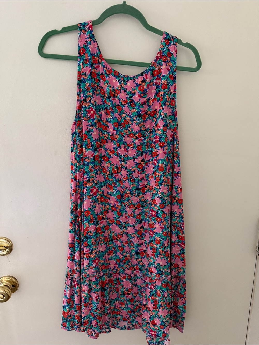 LOFT Bright Floral Sleeveless Dress in Pink, Teal & Red